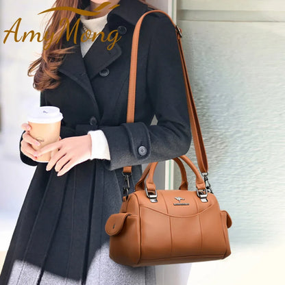 Designer Women Soft Leather Handbags Luxury Female Shoulder Crossbody Bag Brand Messenger Boston Bag