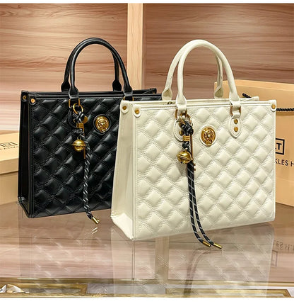 Light luxury brand hand-held large capacity tote bag diamond grid single shoulder diagonal cross bag