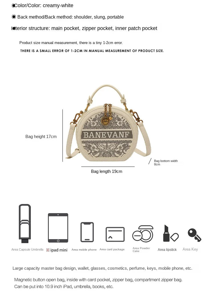 Light luxury brand embroidered small round bag designer high-end single shoulder crossbody bag