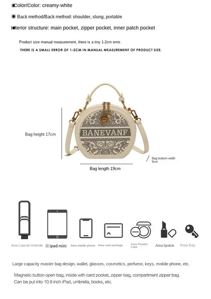 Light luxury brand embroidered small round bag designer high-end single shoulder crossbody bag