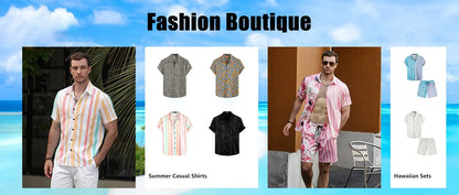 Men's Hawaiian Short-Sleeved Shirt Shorts Set Drawstring Shorts Jungle Print