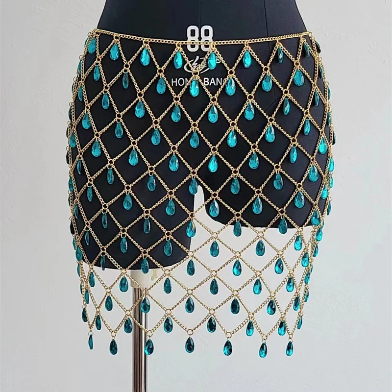 High Quality Women's Skirt Body Chain Elegant Gemstone Clothing Casual Beach Cover Up Bikini Belt Skirts Blue-35CM / One Size / CHINA Gold-35CM / One Size / CHINA Blue-35CM / One Size / CHINA-Gold-35CM / One Size / CHINA-