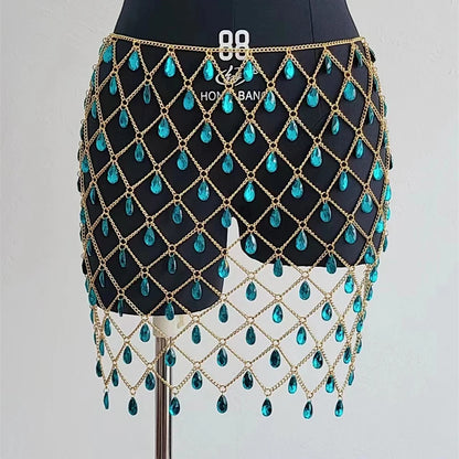 High Quality Women's Skirt Body Chain Elegant Gemstone Clothing Casual Beach Cover Up Bikini Belt Skirts Blue-35CM / One Size / CHINA Gold-35CM / One Size / CHINA Blue-35CM / One Size / CHINA-Gold-35CM / One Size / CHINA-