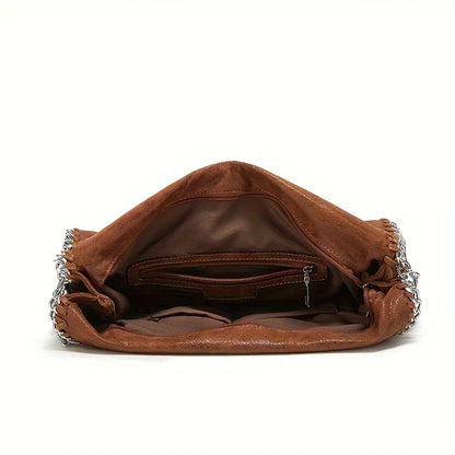 Chain Shoulder Bag, Large Capacity Tote Bag, Fashion Woven Hobo Bag For Women