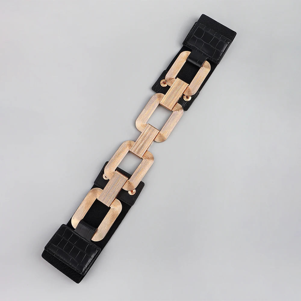 Metal Chain Elastic Waistband Fine Cummerbund Belt for Women