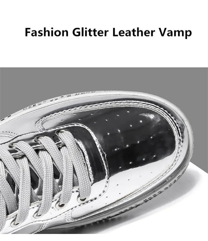 Brand Fashion Mirror Luxury Shoes for Men Women Glitter Leather Shoes Casual Men Golden