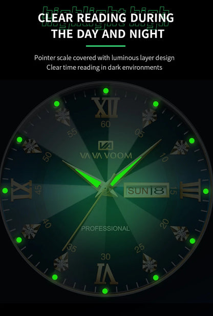 Men Watch Water Diamond Luxury Night Glow Double Calendar Quartz Movement 41mm Blue Gold Stainless Steel