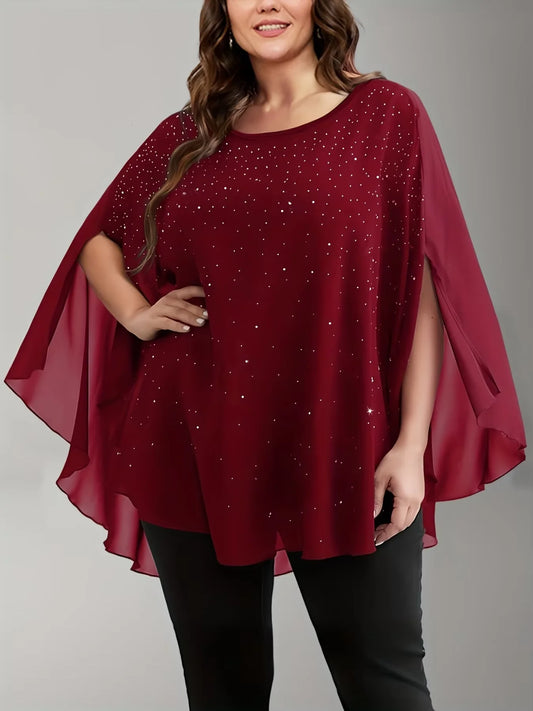 Elegant Chiffon Crew Neck Slit Sleeve Casual Vintage Summer T shirts