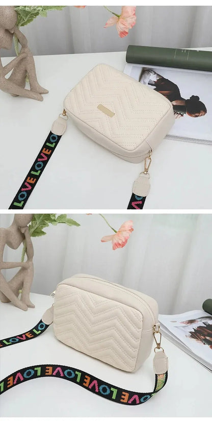 Embroidered Camera Bag PU Material Casual Small Square Bag Versatile Shoulder Strap