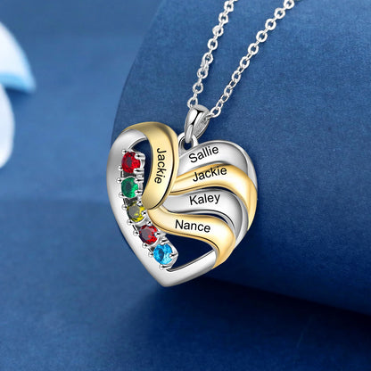 Personalized Love Heart Pendants Necklace 1-5 Kids Names Birthstone Mothers Day