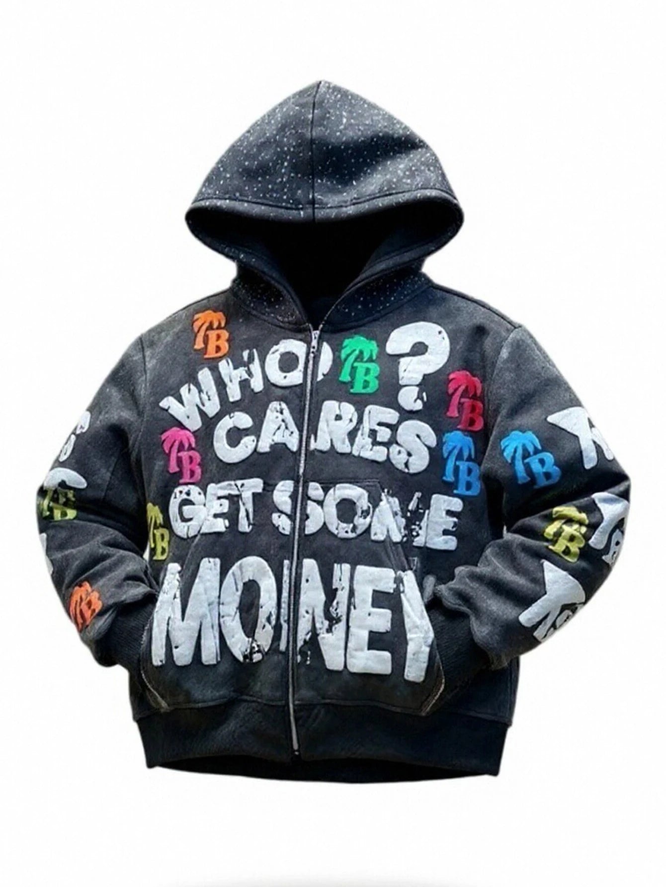 Men Gothic Hoodies Vintage Washing Letter Printed Hoodie Sweatshirt Casual Oversized Long Sleeve Streetwear Hooded Pullover