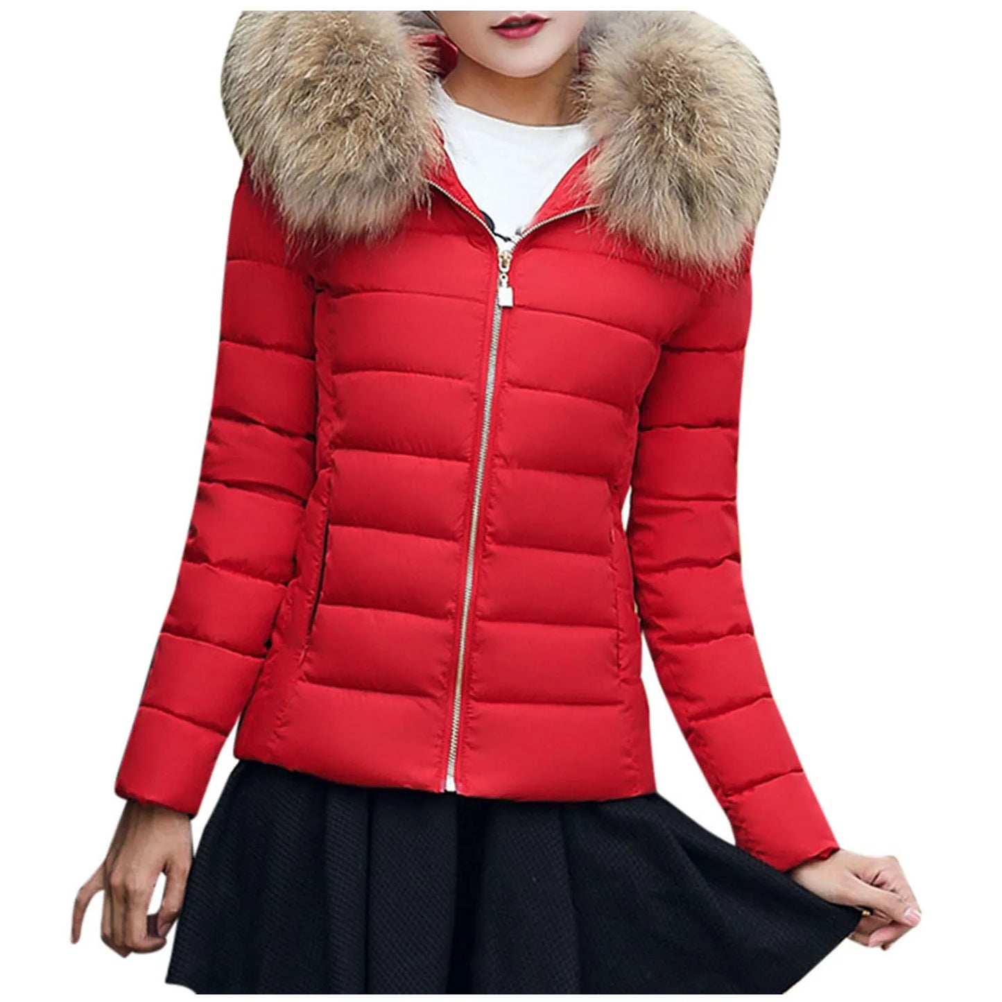 New Autumn Winter Jacket Womens Parkas Fur Collar Hooded Coats Casual Short Jacket Female Slim Cotton Padded Warm Outerwear