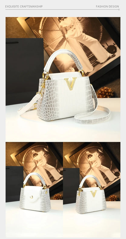 Crocodile Pattern Leather Handbag Luxury Fashion Small Shoulder Messenger Bag Portable Crossbody Shell Bags