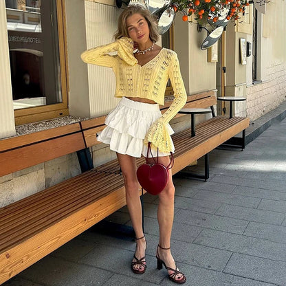 Hollow Knitted Cardigan Women's Solid Long Sleeve V Neck Short Sweater Top Female Crochet Yellow / S White / L White / M Yellow / S-White / L-White / M-White / S-Brown / L-Brown / M-Brown / S-Pink / L-Pink / M-Pink / S-Yellow / L-Yellow / M-Wine Red / L-Wine Red / M-Wine Red / S-Blue / L-Blue / M-Blue / S-