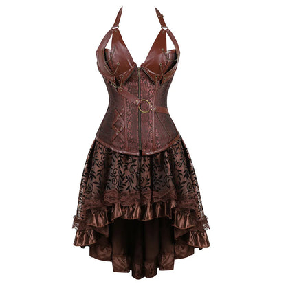 Corset Dress Brown Lace Woman Skirt Plus Size Halloween Faux Leather Brown / XXXL / United States Brown / XXL / United States Brown / M / United States Brown / XXXL / United States-Brown / XXL / United States-Brown / M / United States-Brown / L / United States-Brown / XL / United States-Brown / S / United States-