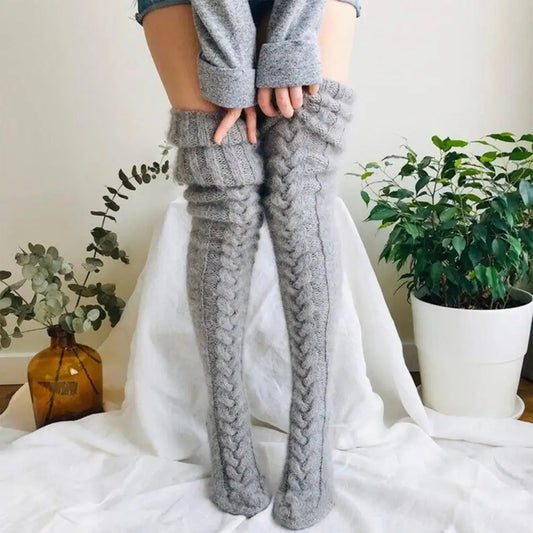 Wool Foot Warmers Lady Stockings Solid Color Thigh-high Socks Acrylic Fibers