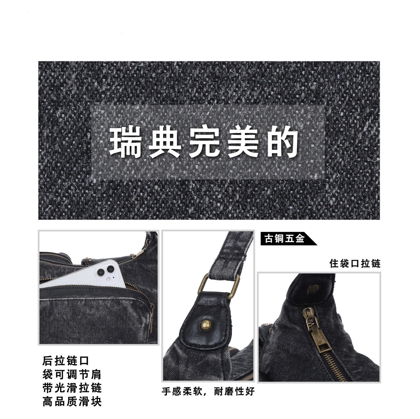Women's Denim Bag Y2K Vintage Blue Jean Purse and Handbags Crossbody Wallet Large Capacity Baguette Bag Blue / 30cmx15cmx10cm Blue / 30cmx15cmx10cm-