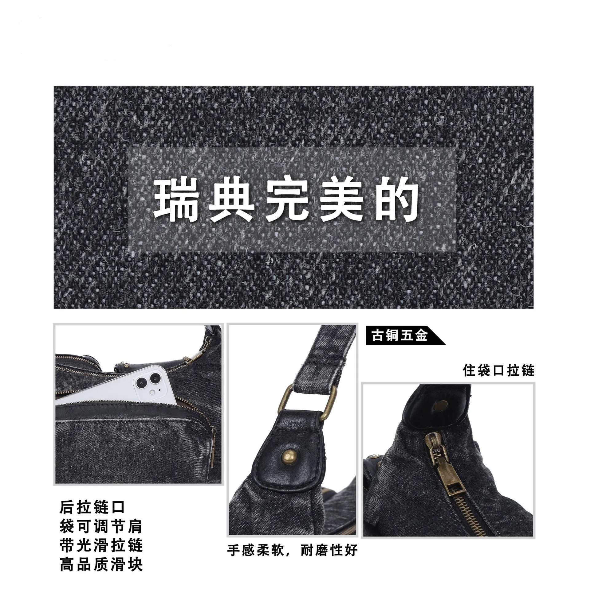 Women's Denim Bag Y2K Vintage Blue Jean Purse and Handbags Crossbody Wallet Large Capacity Baguette Bag Blue / 30cmx15cmx10cm Blue / 30cmx15cmx10cm-