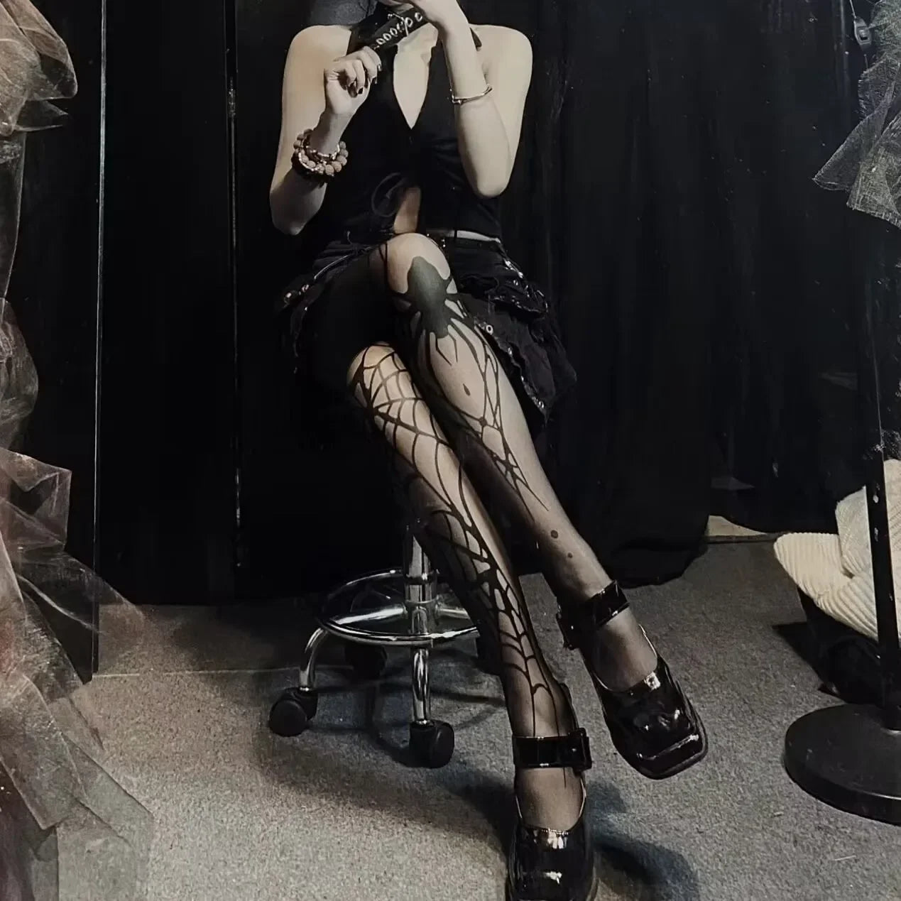Gothic Vintage Dark Fishnet Tights Stocking Women Emo Spider Web Witch Pantyhose 02 01 02-01-