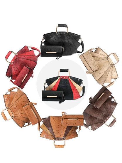 Large Capacity Leather Purse Metal Top Handle Handbags Crossbody Large Tote Bag