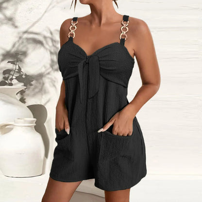 Women's Jumpsuit Overalls Short Loose Sleeveless Wide Leg Overall Solid Casual Daily Basic Romper With Pockets