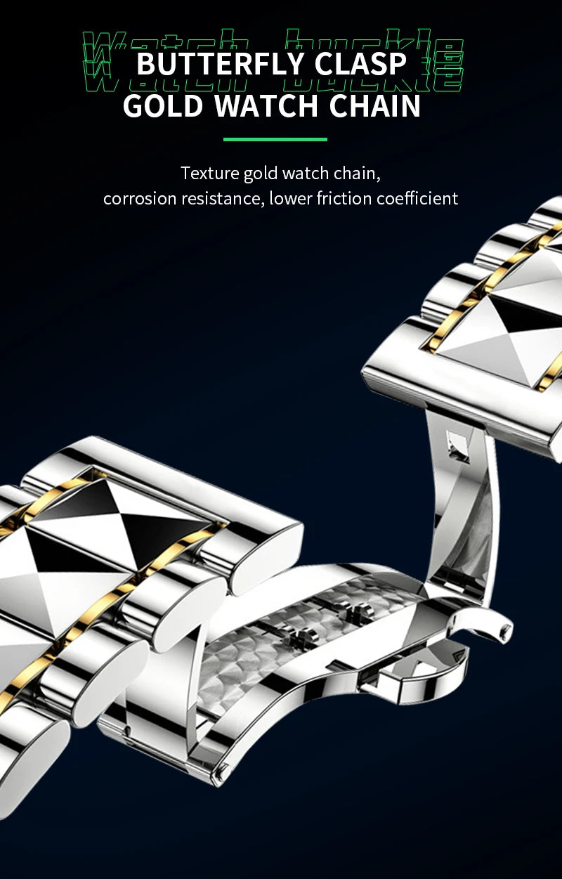 Men Watch Water Diamond Luxury Night Glow Double Calendar Quartz Movement 41mm Blue Gold Stainless Steel