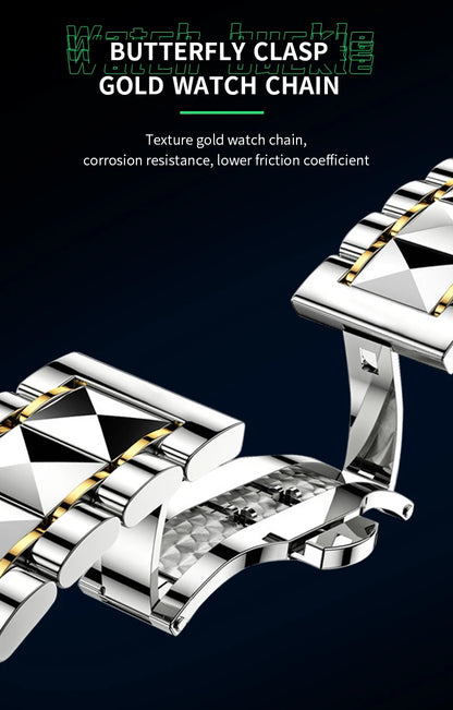 Men Watch Water Diamond Luxury Night Glow Double Calendar Quartz Movement 41mm Blue Gold Stainless Steel