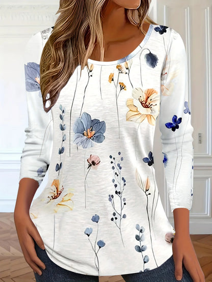 Vibrant Floral 3D Print O-Neck Long Sleeve T-Shirt Casual y2k