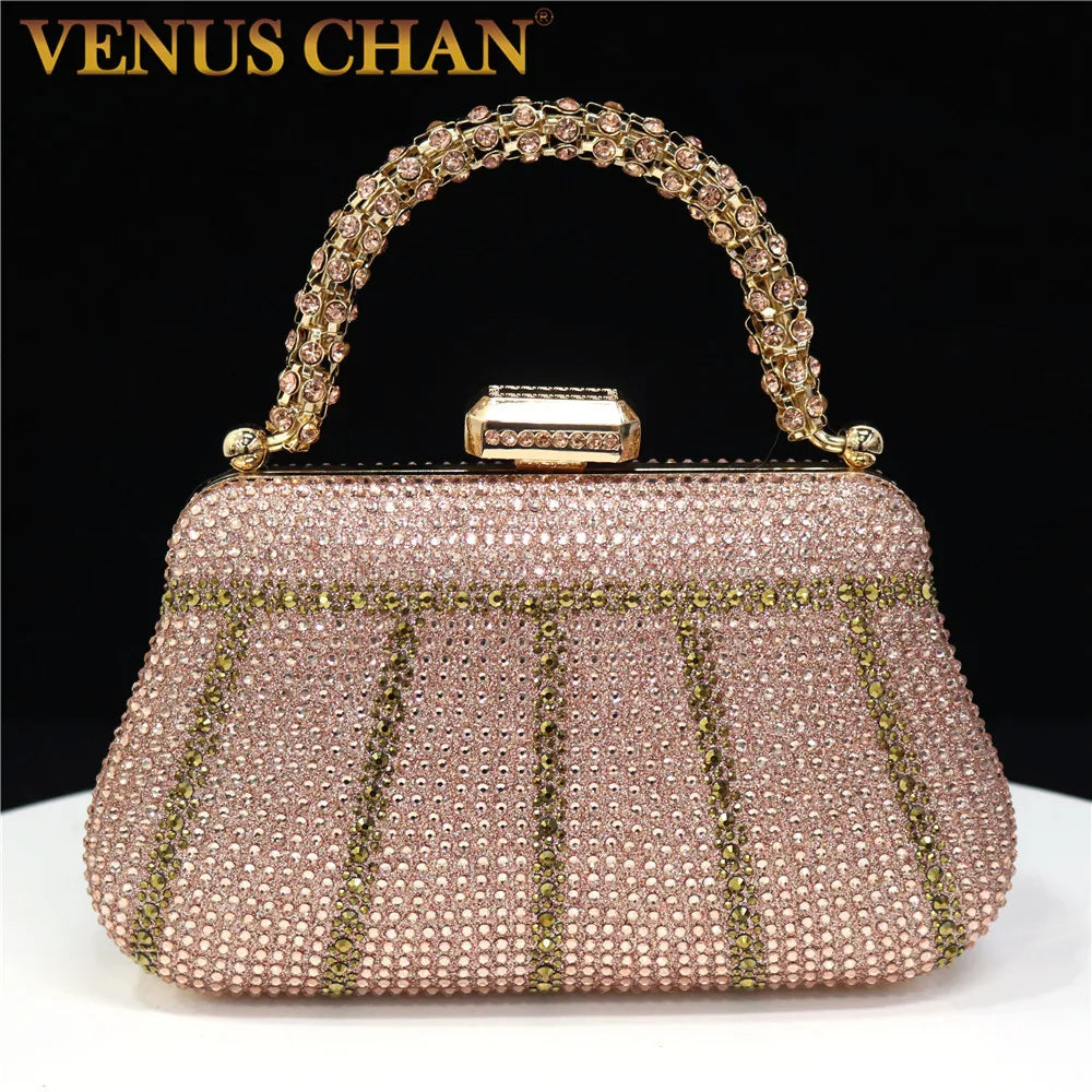 Exquisite Evening Bag With Diamond Design Fashion Handle Clutch Rhinestone Embellished Long Chain Bag