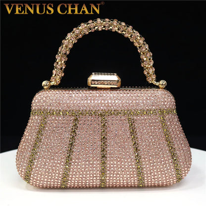 Exquisite Evening Bag With Diamond Design Fashion Handle Clutch Rhinestone Embellished Long Chain Bag