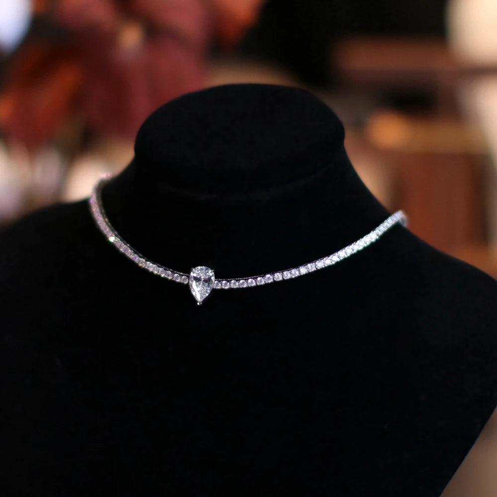 All Moissanite Tennis Necklace with Solitaire Waterdrop Diamond Riviera Necklace for Women 925 Sterling Silver Adjustable Choker