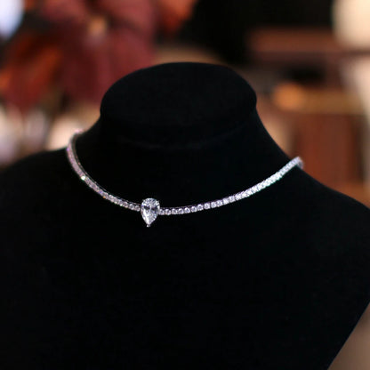 All Moissanite Tennis Necklace with Solitaire Waterdrop Diamond Riviera Necklace for Women 925 Sterling Silver Adjustable Choker
