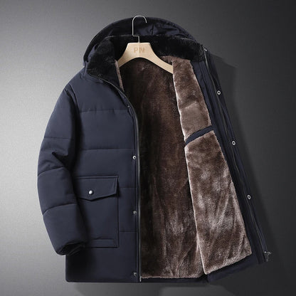 Men Mid-Length Thick Warm Waterproof Hooded Parka Windbreaker Military Fleece