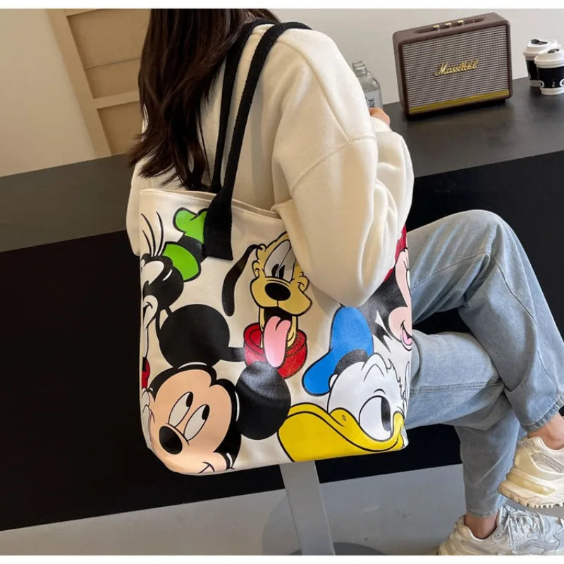 DisneyCartoon Mickey Fashion Versatile Large Capacity Canvas Shoulder Bag Women's Casual Versatile Tote Bag