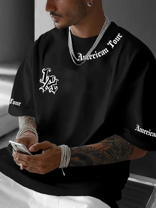 Men's simple LA logo graphic print casual t-shirt stylish round neck short sleeves