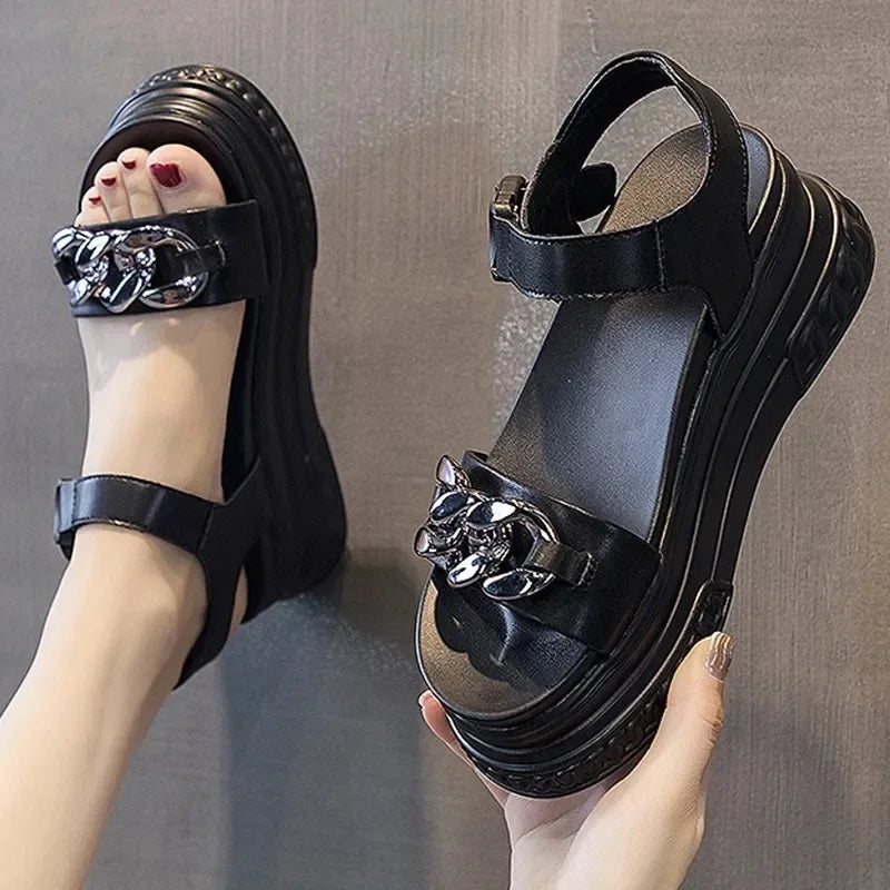 Sandals Women High-heel Platform  New Genuine Leather Women Summer Sandals