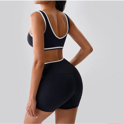 Seamless Yoga Sets Sports Fitness cross waist  Waist Hip-lifting Shorts Bra Suit
