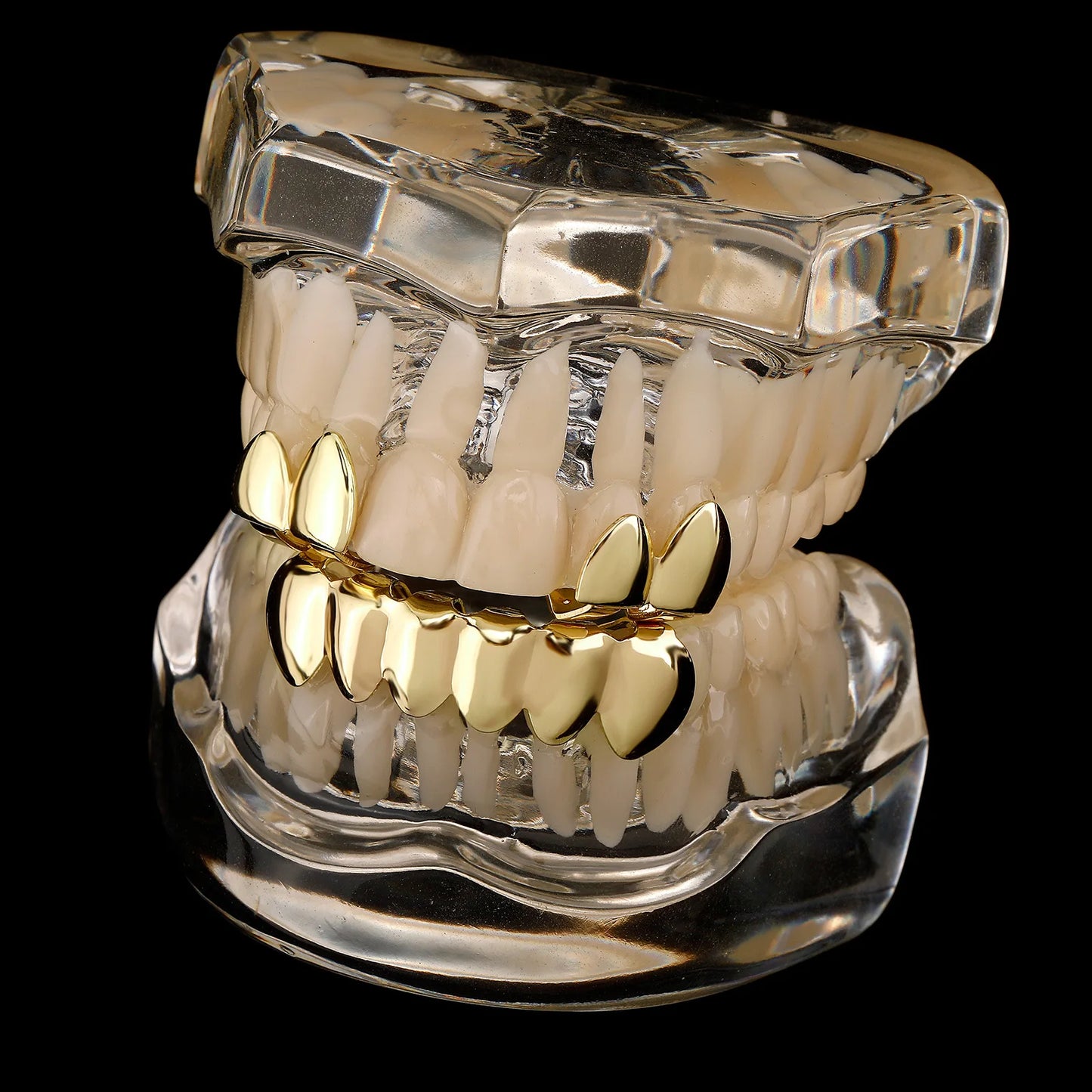 RACHELZ DIY Glossy Teeth Grillz Hip Hop Gold Silver Color Top Bottom Tooth Caps For Women Men Jewelry Halloween Cosplay Gift