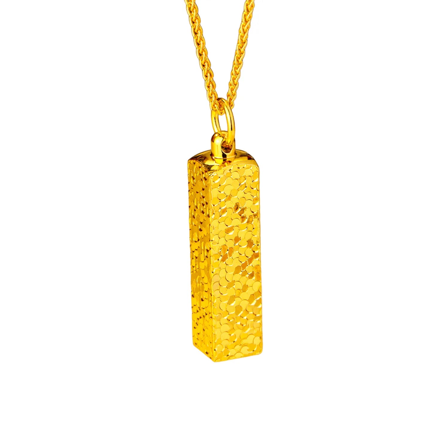 Gold store 9999 24K real gold sparkling crushed ice small gold bar pendant versatile clavicle chain for women