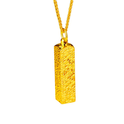 Gold store 9999 24K real gold sparkling crushed ice small gold bar pendant versatile clavicle chain for women