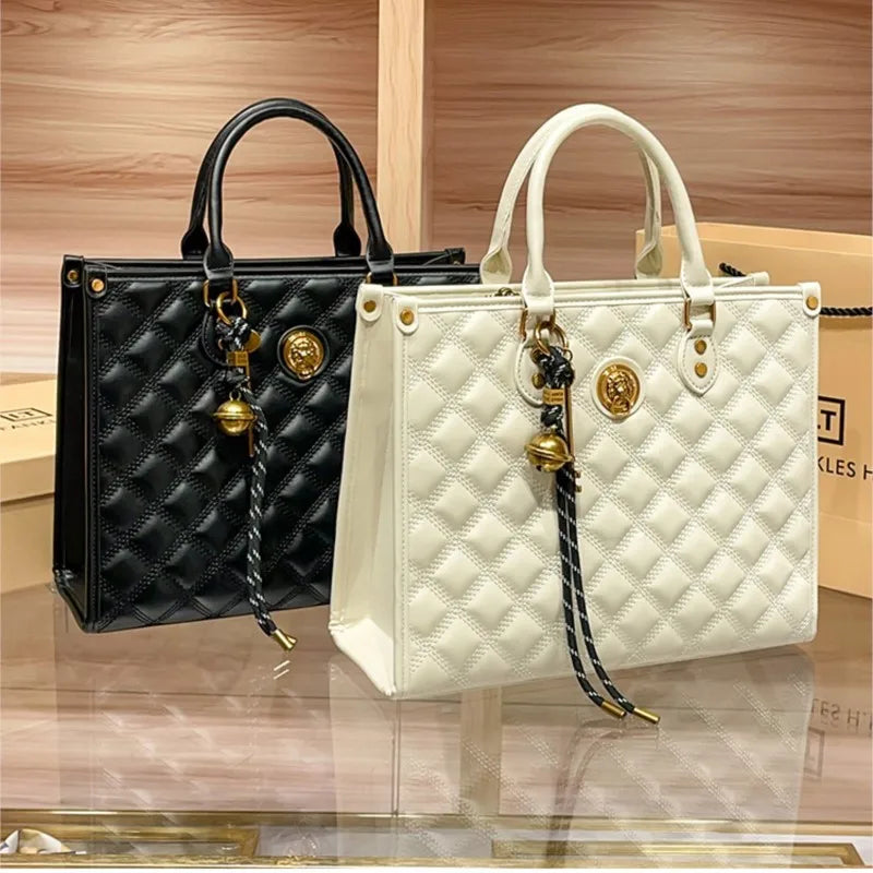 Light luxury brand hand-held large capacity tote bag diamond grid single shoulder diagonal cross bag