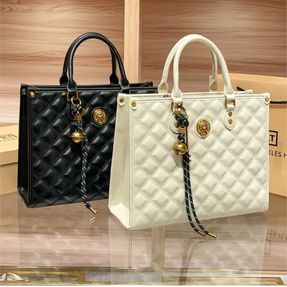 Light luxury brand hand-held large capacity tote bag diamond grid single shoulder diagonal cross bag