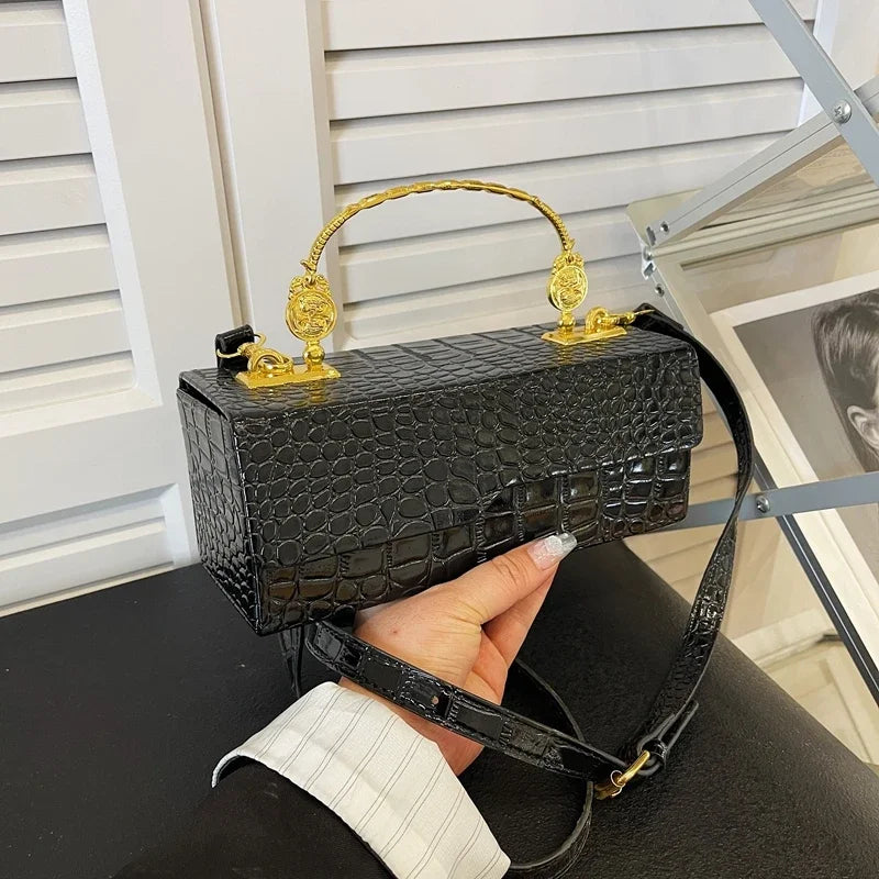 Black Crocodile Pattern Crossbody Bag Fashion Box Lipstick Pouch Designer Pu Leather