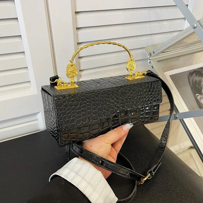 Black Crocodile Pattern Crossbody Bag Fashion Box Lipstick Pouch Designer Pu Leather