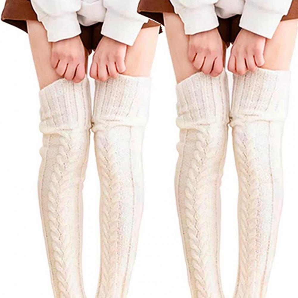 Wool Foot Warmers Lady Stockings Solid Color Thigh-high Socks Acrylic Fibers