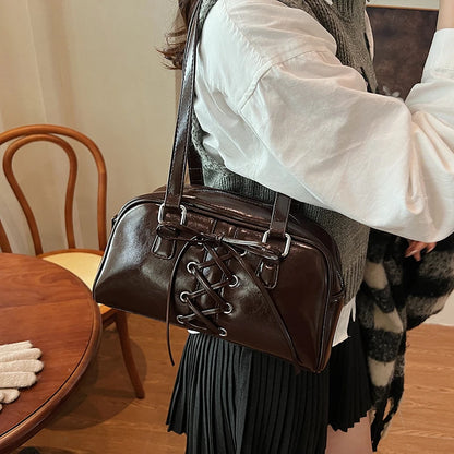 Shoulder Bag for Women Solid Color Boston Tote Bag PU Leather Bowling Handbag Hobo Bag for Work Travel