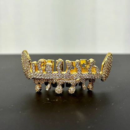 Flame CZ Stone Teeth Grillz Dental Grill 14K Gold Plated Waterdrop Zircon Tooth Cap Silver Bottom Silver Set Silver Top Silver Bottom-Silver Set-Silver Top-Gold Top-Gold Bottom-Gold Set-