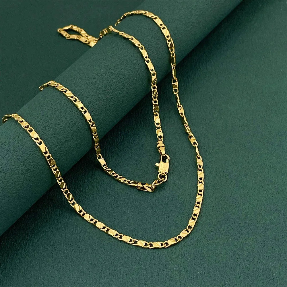 Luxury 24K 9999 Pure Gold real gold Men's and women's 2mm flat chain chain length 40cm 45cm 50cm 55cm 60cm 65cm 70cm 75cm