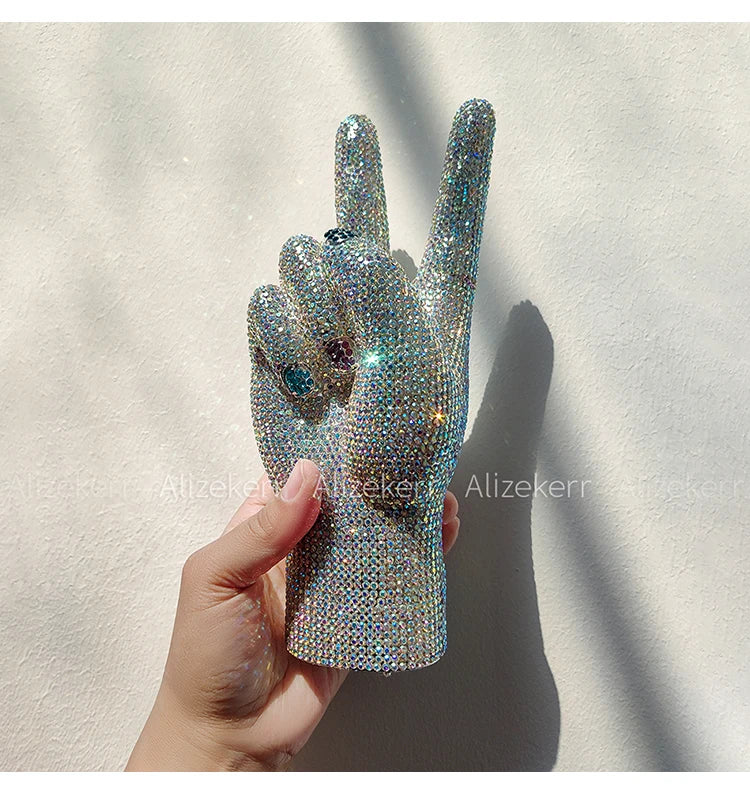 Victory Hand Shaped Diamond Evening Luxury Designer Unique Stylish Rhinestone Purse