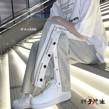 Harajuku Wide leg Sweatpants Oversize Men Side Button Baggy Pants Casual Sport Split Basketball Women Track Trousers